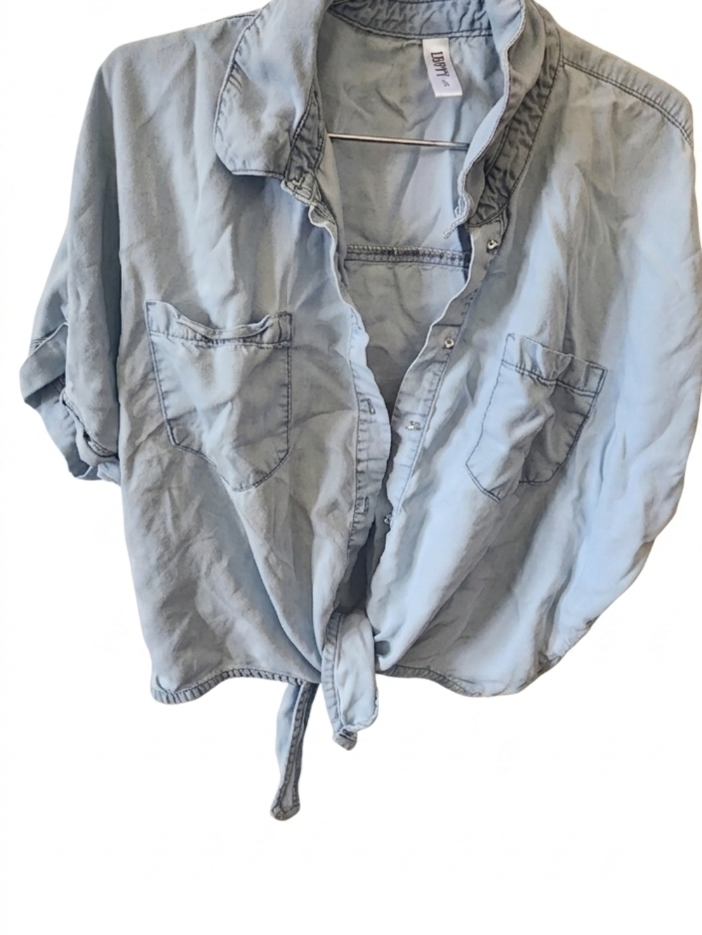 Light Blue Women’s Tie-Front Short Sleeve Button Shirt